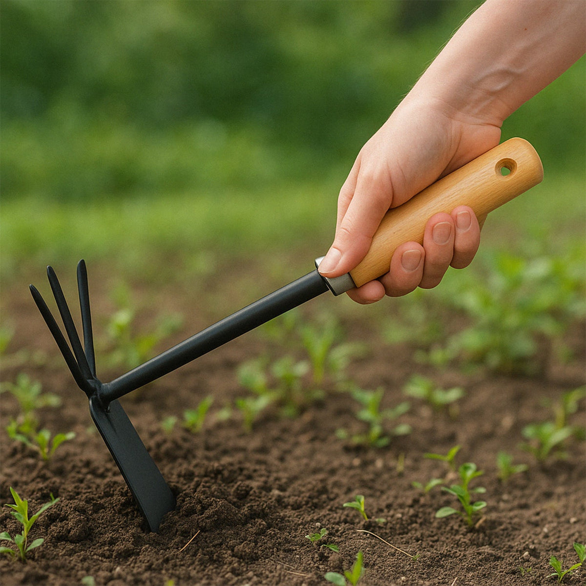 2 in 1 Double Hoe Gardening Tool with Wooden Handle