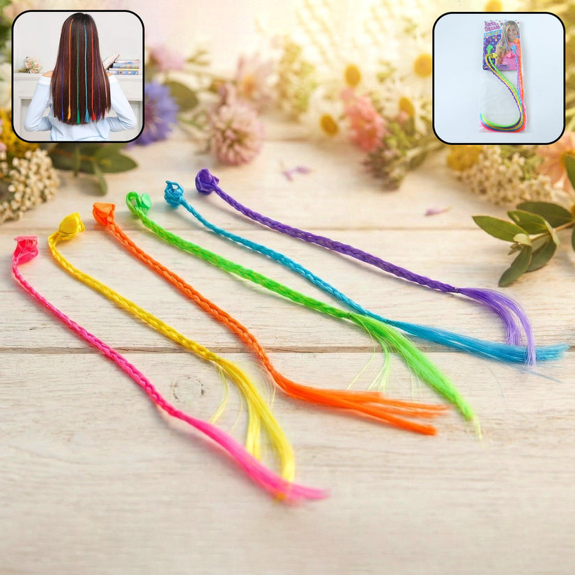 Colourful Braided Hair Extension Streaks for Girls & Kids (6 Pc)