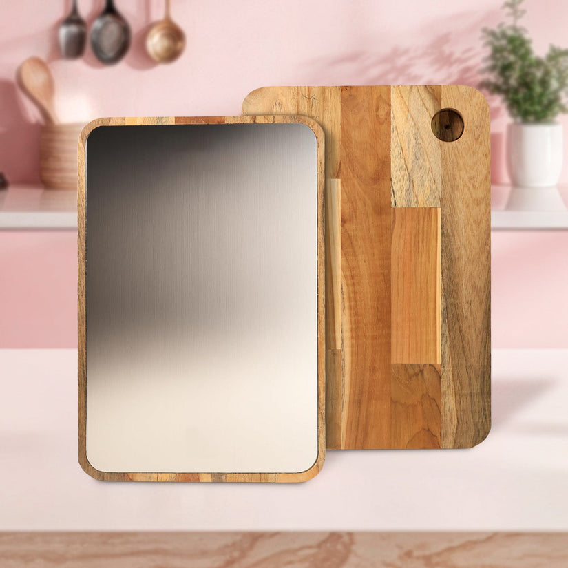 Apex Steel Oak Medium Cutting Board with Wooden Handle (1 Pc)