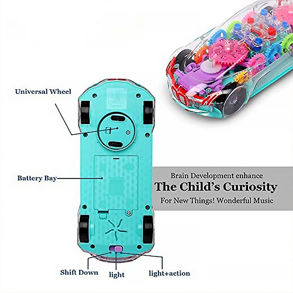 Rotating Transparent Gear Concept Car with Musical and 3D Flashing Lights Toy