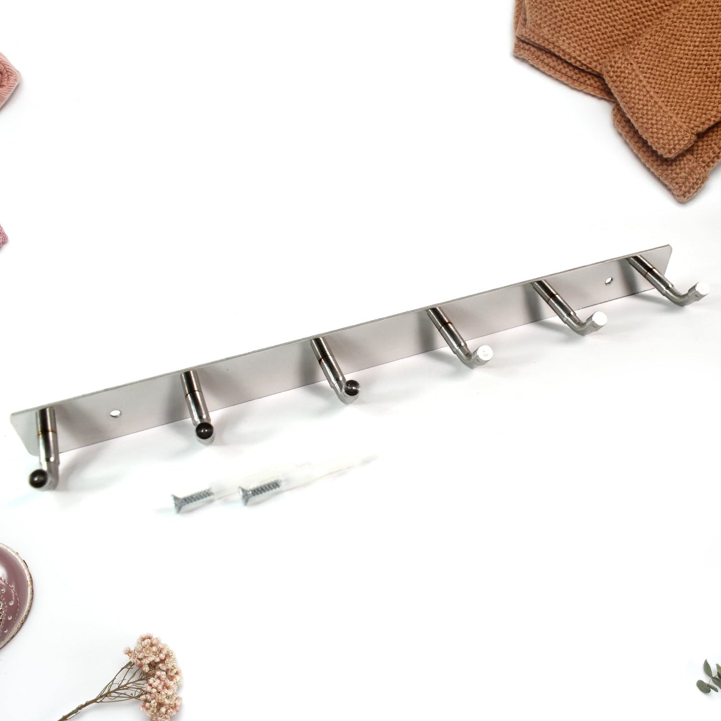 Stainless Steel Wall Mounted Coat 6 Hook Rack (32x3 / 1Pc)
