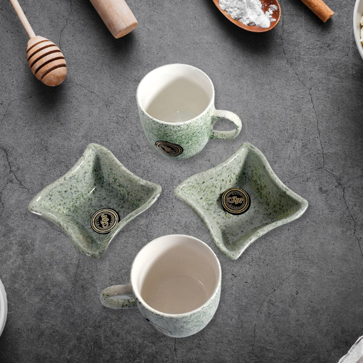  Ceramic Tea Cups Mug Set with Snacks 4 Pcs - in-use lifestyle shot