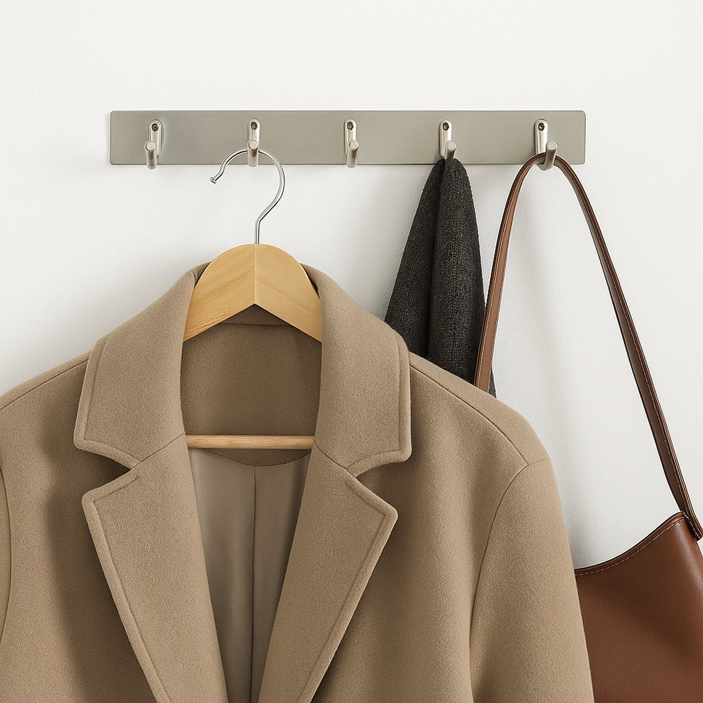 Stainless Steel Wall Mounted Coat 5 Hook Rack (26x3 / 1 Pc)