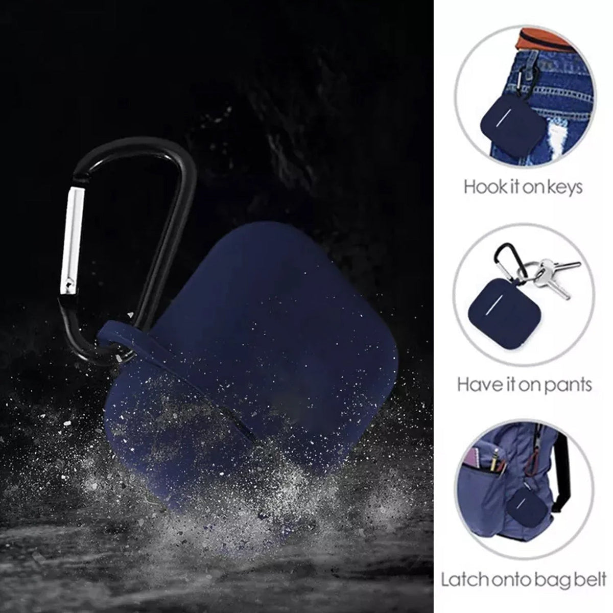 Silicone Shockproof Protection Wireless Headphones Carrying Box Cover Metal Keychain