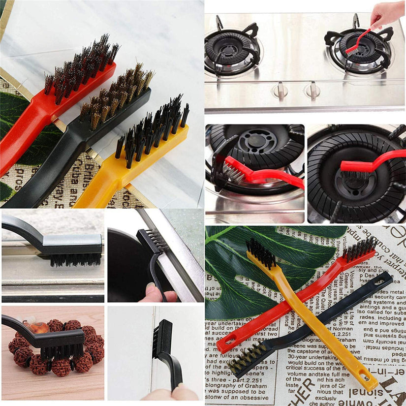 Mini Wire Brush Set - Brass, Nylon, Steel for Cleaning & Rust Removal (3 Pcs Set)