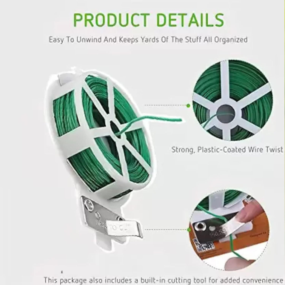 Garden Wire, Sturdy Plant Ties for Support, Garden Ties with Cutter (50 Mtr)