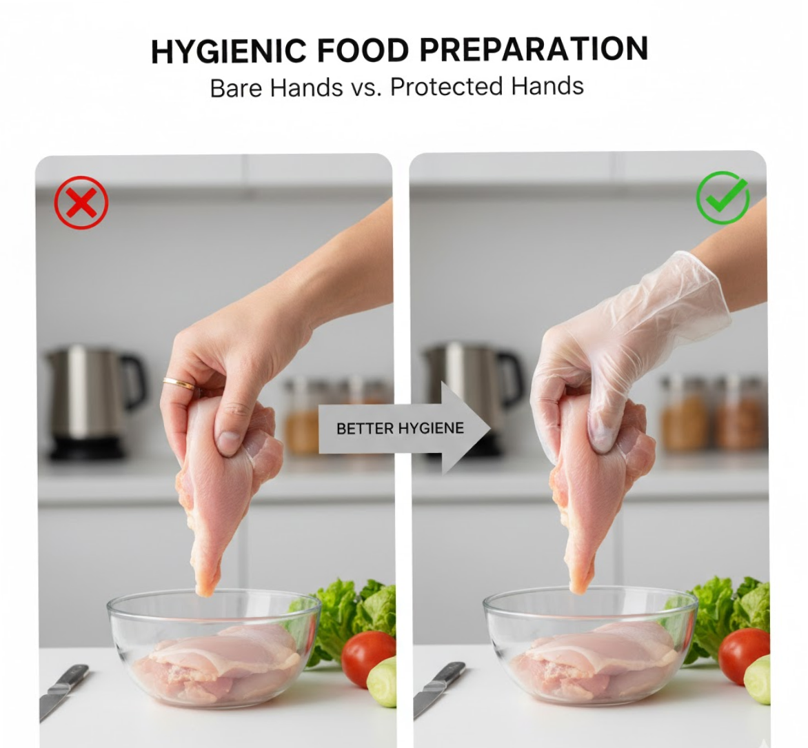 Large Disposable Gloves (100 Pcs): Clear Plastic, Multipurpose