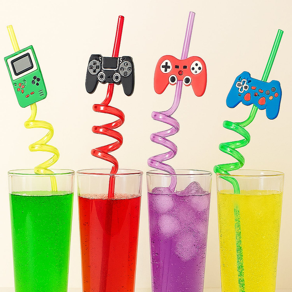 Plastic Straws Reusable Drinking Straws (4 pc Set / Mix design)