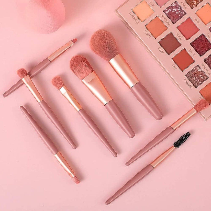 8-Piece Mini Makeup Brush Kit – Portable Premium Synthetic Set with Case (Mix Colors)