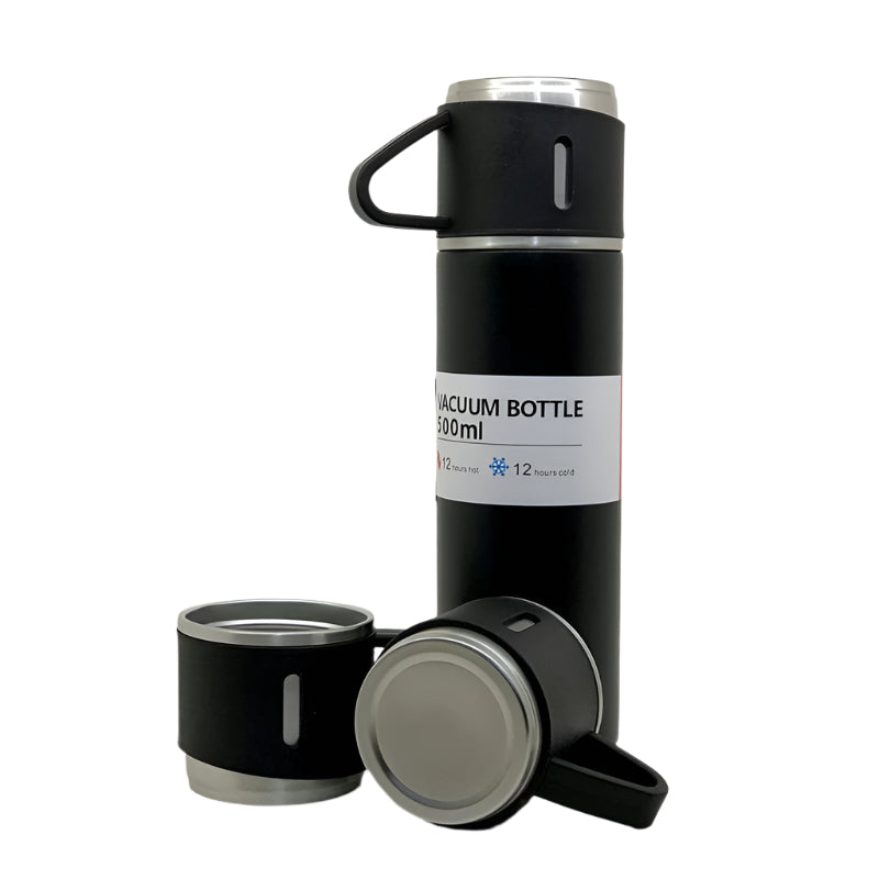 Stainless Steel Vacuum Flask Set with 3 Steel Cups Combo (500ml)