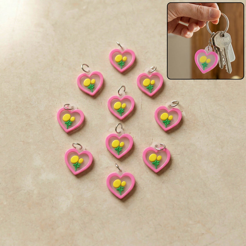 Heart flower bag charm set