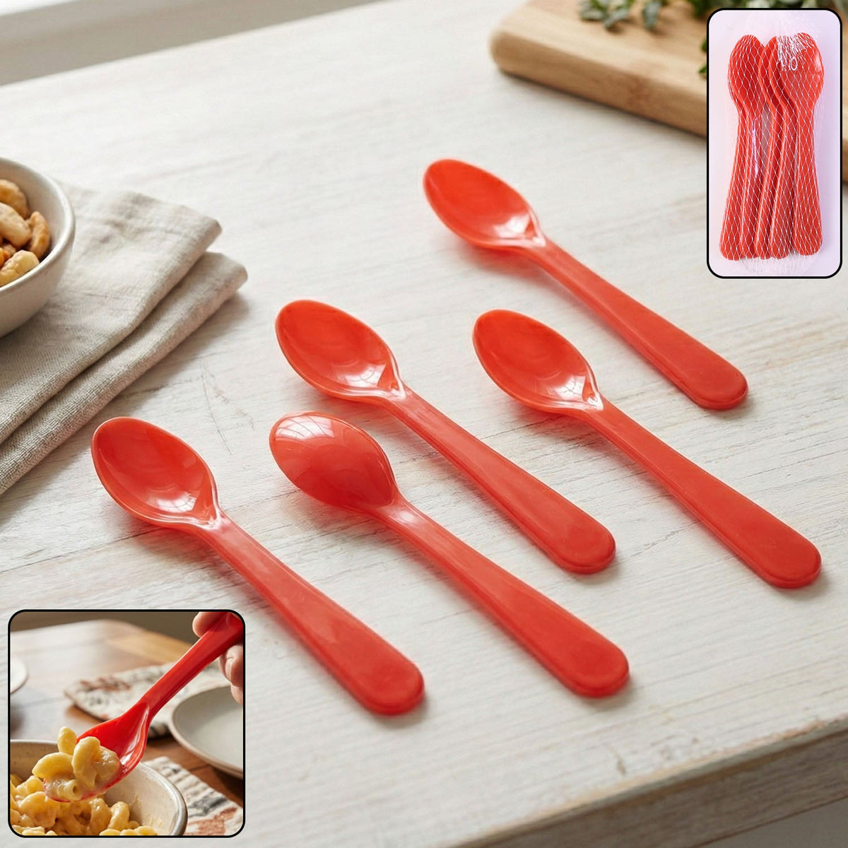 Food Plastic Spoon Set Table Spoon Tea Spoon Coffee Spoon  Heat Resistant 5 Pc