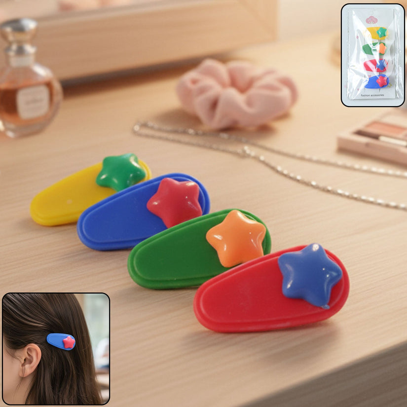 Colorful Star Design Decorative Hair Clip Set (4 Pc)