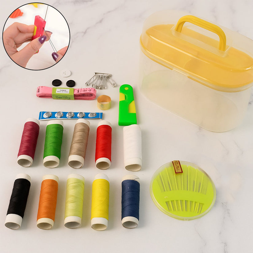 Double Layer Small & Portable Travel Sewing Kits Box Hand Work Sewing Box
