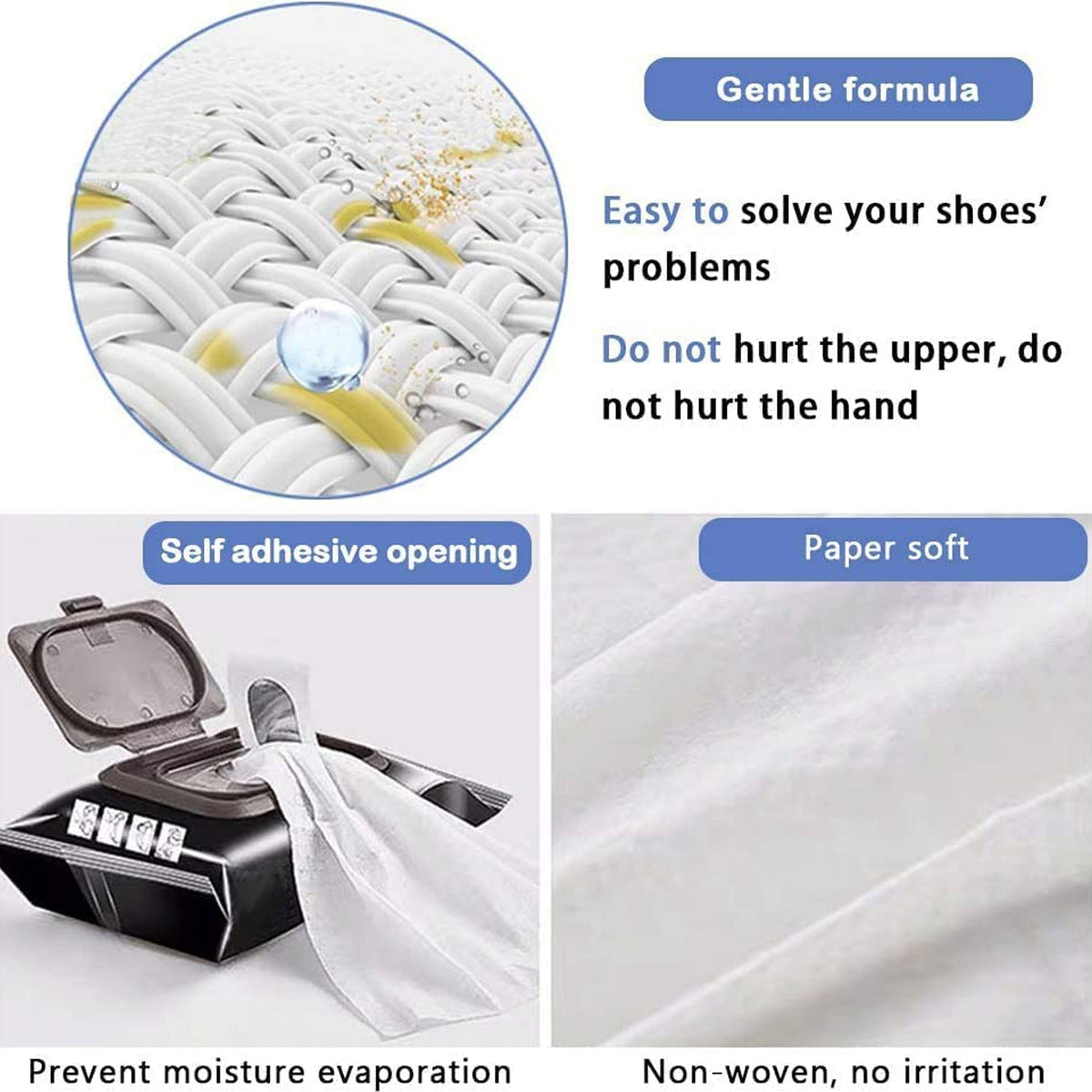 Wet wipes for cleaning shoes, convenient pack of 80
