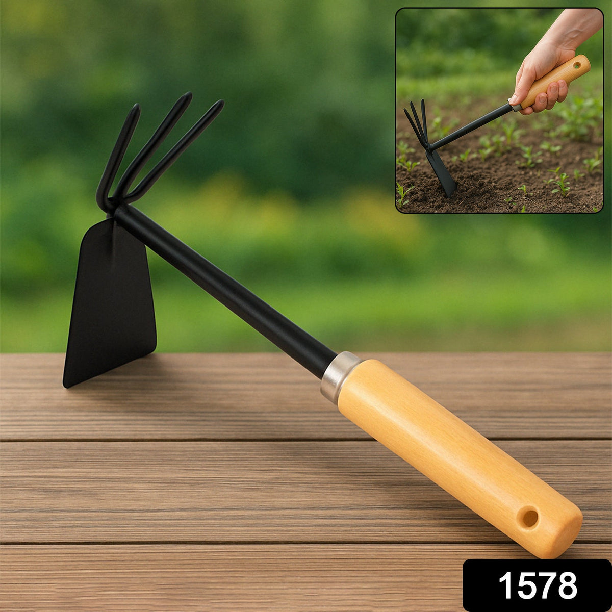 2 in 1 Double Hoe Gardening Tool with Wooden Handle
